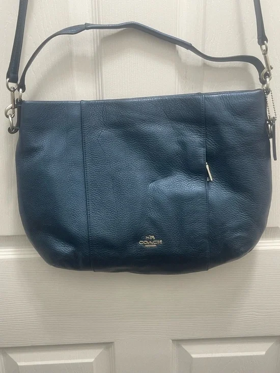 Coach Pebbled Leather Shoulder Bag in Navy Blue - Picture 2 of 8